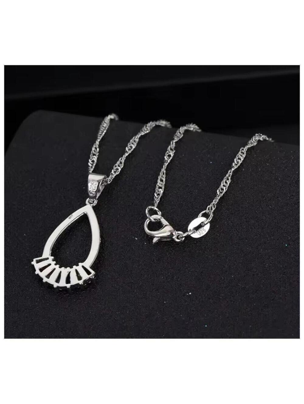 Multi color baguette pendant necklace - silver - CZs - 18" - Picture 2 of 3